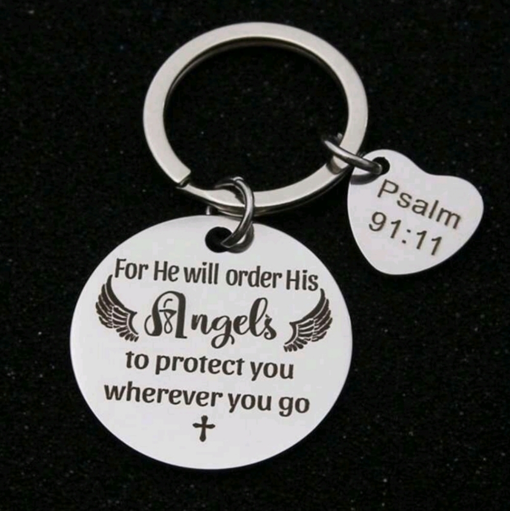 Inspirational Keychain with Psalm 91:11